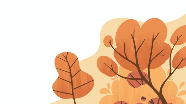 Animated autumn tree branch with falling yellow leaves motion graphic, overlay animation isolated on white background with copy space