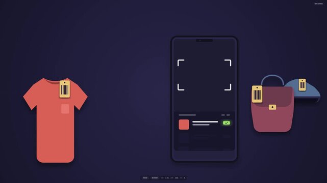 Smartphone scanning QR code on clothing tag and handbag.