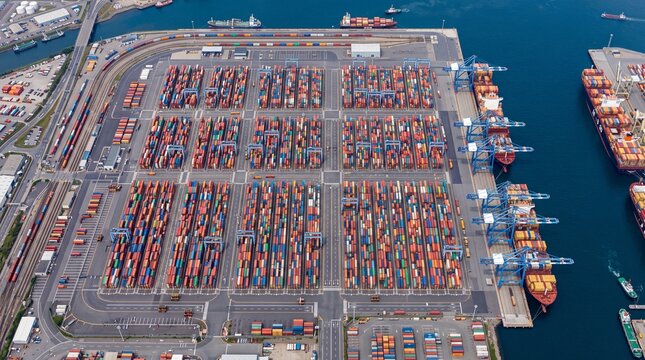 Aerial View of Large Industrial Container Terminal Port