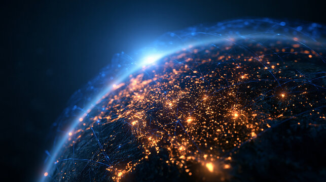 Global Network Connection Over Planet Earth at Night