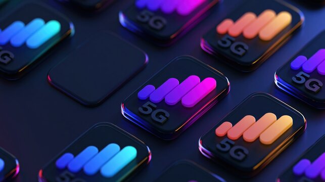 5G mobile network pattern background with colorful 3D signal icons for high speed internet, wireless connectivity and telecommunications