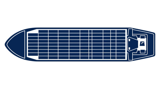 Top down aerial view vector icon of a fully loaded container cargo ship.
