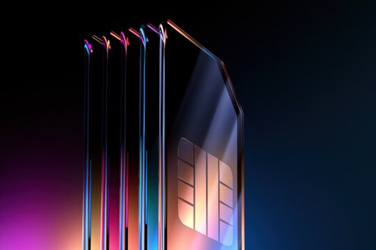 SIM card icon background with premium 3D mobile chip symbol for cellular connectivity, telecommunications and mobile network services