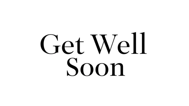 Get well soon. Black text on white background. Minimalist typographic card. Good wishes greeting message for sick friend.