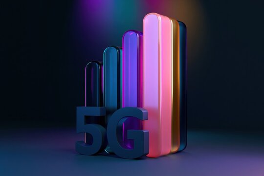 5G mobile network signal background with premium 3D connectivity bars for high speed internet, telecommunications and wireless technology