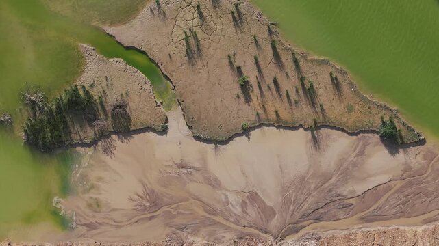 Lysterfield, Victoria, Australia - 27 August 2026: Aerial view of Boral Quarries showing sediment patterns and water.