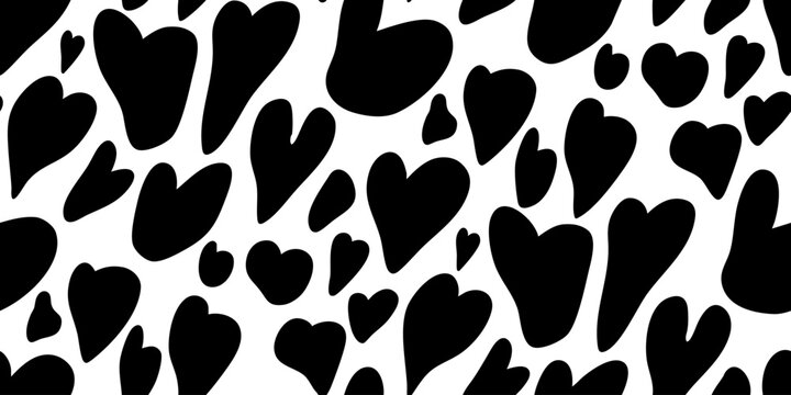 Bold black heart-shaped organic motif pattern on white background, combining playful graphic forms with an animal-inspired surface aesthetic. Vector illustration