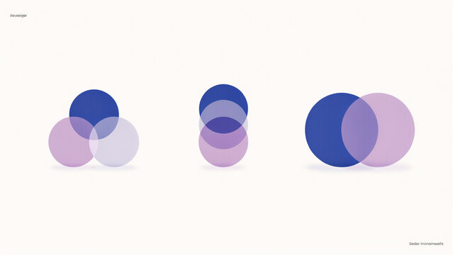 Three different overlapping circle diagrams in blue and purple tones
