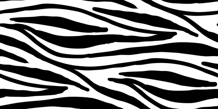 Black and white horizontal animal-inspired stripe pattern with irregular flowing lines and bold zebra-like graphic texture. Vector illustration