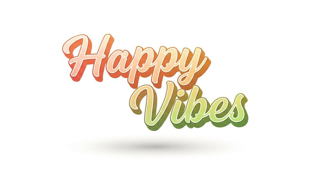 Happy Vibes Doodle Typography, Summer Retro Text, Orange Green Gradient 3D Lettering, Fun Handwritten Bubble Font with Soft Shadow