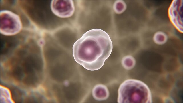 Firefly Extreme macro footage of one single human stem cell gradually changing shape during early cell division