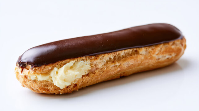 transparent eclair with chocolate glaze and cream filling
