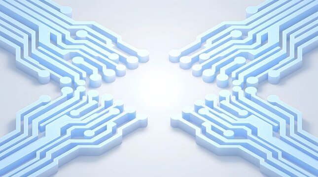 Abstract 3D Blue Circuit Board Pathways Converging at Center for Technology and Data Flow Concept