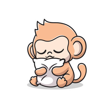 cute monkey hugging pillow cartoon