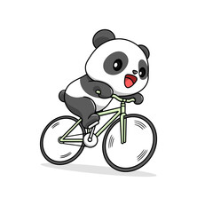 cute panda riding a bicycle cartoon © garistipis