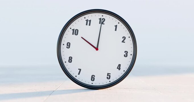 Minimalist analog clock showing time passing with realistic ticking second hand on bright clean surface