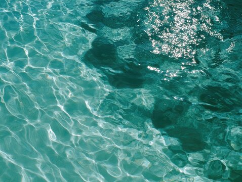 Shimmering turquoise water with light patterns and darker depths