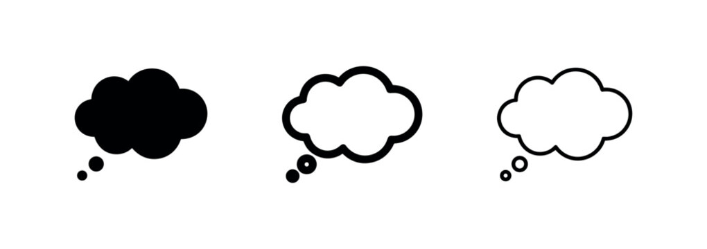 Cloud thought bubble icon set. Brainstorming and communication symbol. Speech balloon vector illustration.