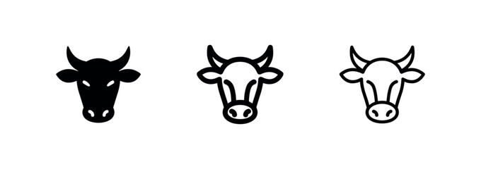 Obraz premium Cow head icon set. Farm animal and dairy symbol. Livestock agriculture vector illustration.