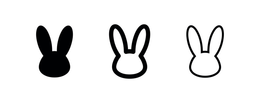 Bunny head icon set with ears up, rabbit animal symbol
