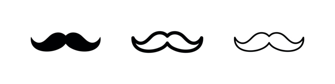 Moustache icon set in solid, outline, and glyph styles - Men's facial hair and retro style symbol