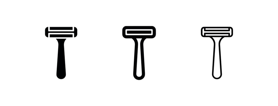 Razor icon set in solid, outline, and glyph styles - Shaving and grooming tool symbol