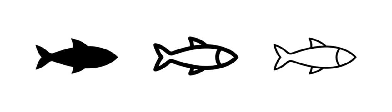 Fish Silhouette and Outline Icons Set for Seafood and Fishing Design