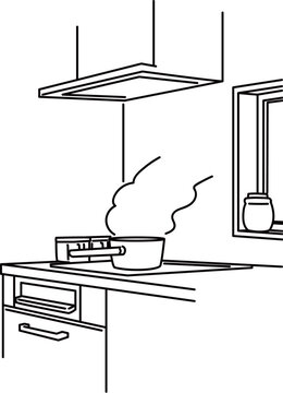 壁付けキッチンのコンロ周辺_線画