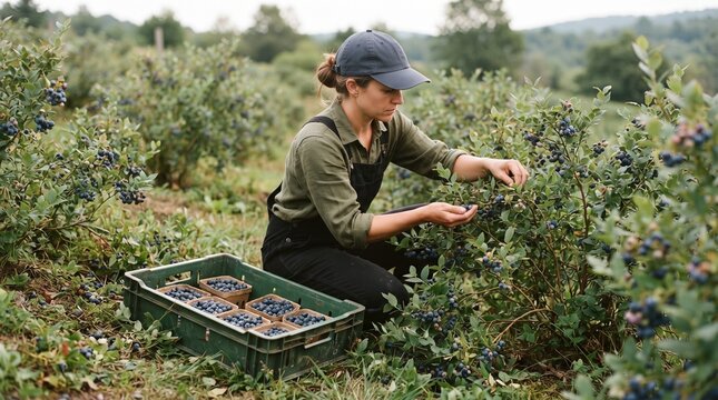 picked blueberries. Boxes of blueberries. picking  organic blueberry. hands harvesting blueberries.  blueberries in eco boxes. harvesting blueberries. picking blueberries from the bush.