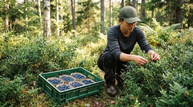 picked blueberries. Boxes of blueberries. picking  organic blueberry. hands harvesting blueberries.  blueberries in eco boxes. harvesting blueberries. picking blueberries from the bush.