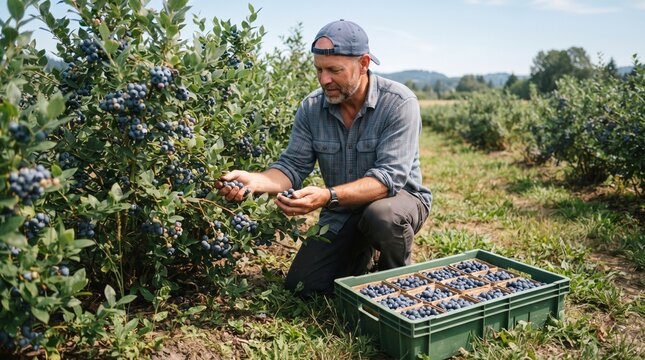 picked blueberries. Boxes of blueberries. picking  organic blueberry. hands harvesting blueberries.  blueberries in eco boxes. harvesting blueberries. picking blueberries from the bush.