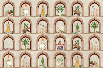 Royal Indian Jharokha Pichwai Palace Mural © SWAPNA