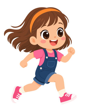 Cute Happy Girl Running Cartoon Character Vector Illustration