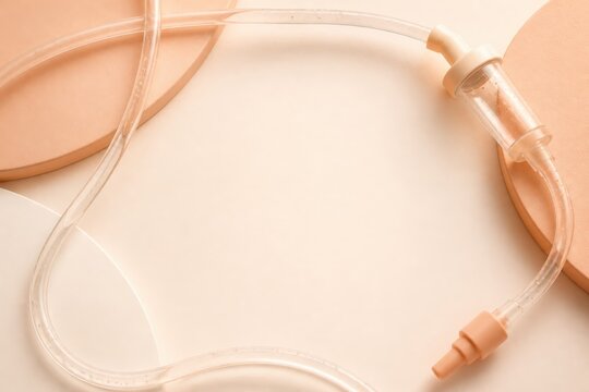 CPAP Breathing Circuit With Oxygen Mask Tubing on Beige Background