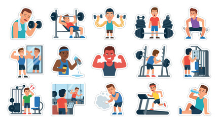 Fototapeta premium Flat Style Illustrations of Men Working Out in a Gym