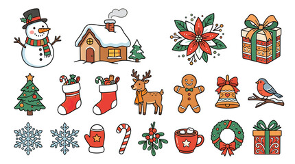 Fototapeta premium Christmas Icons Collection Isolated Transparent Background