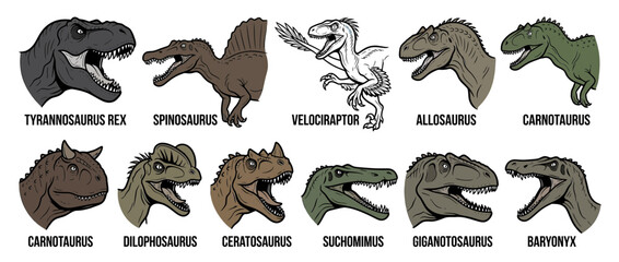 Collection of Dinosaur Illustrations on Transparent Background © afira