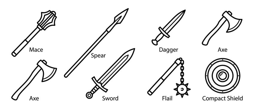 Collection of Medieval Weapon Illustrations Isolated