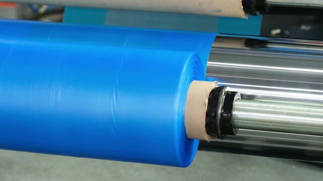 Automatic polyethylene plastic bag production machine with lighting effect. Close-up of troller of plastic bag production machine. product packaging concept