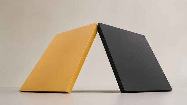 Minimalist Composition of Yellowish-Gold and Black Panels Leaning Together