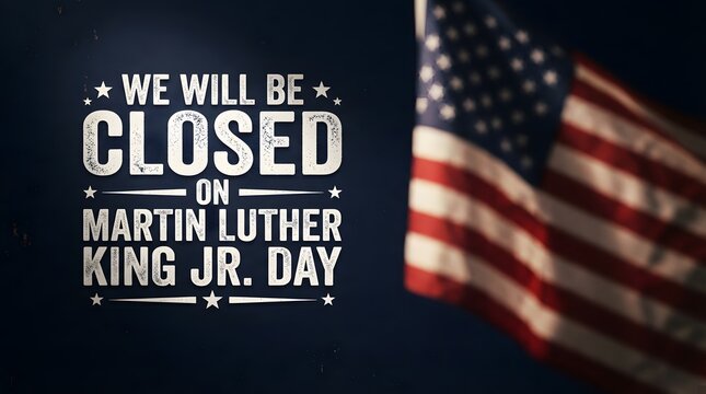We will be closed on martin luther king jr day with american flag background
