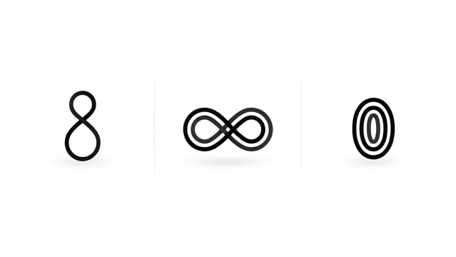 Three minimalist black line icons featuring infinity and oval shapes on white
