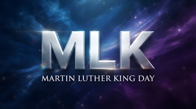 Dramatic rendering of mlk initials with a vibrant blue and purple background for martin luther king day
