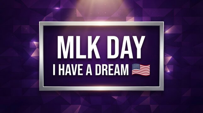 Mlk day tribute with quote i have a dream and american flag on purple background