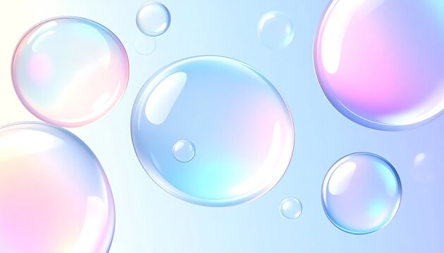 Abstract colorful soap bubbles floating in water.