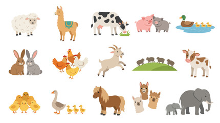 Fototapeta premium Cute Farm Animals Flat Vector Illustration Set for Kids and Children's Education