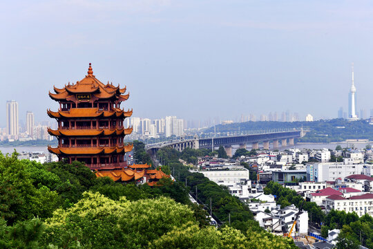Yellow Pagoda and Wuhan Cityscape with Tower
