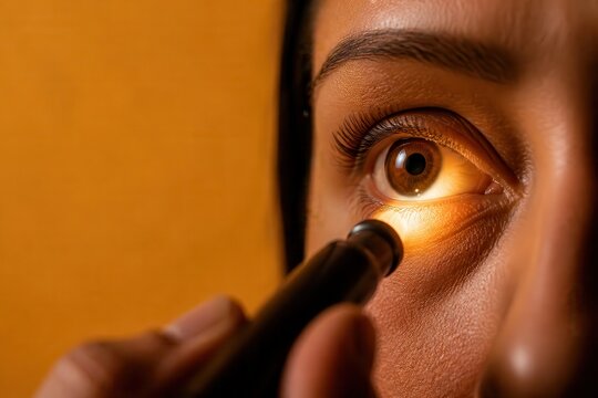Eye Examination with Penlight in Close Up Medical Test