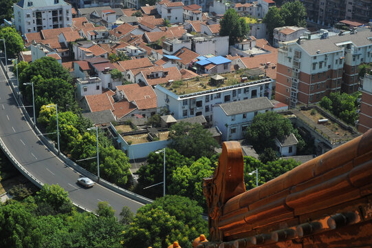 Wuchang Riverside Residential District Aerial View with Construction Crane