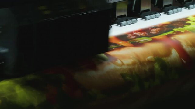 Wide format printer prints on sheet of paper. Intricate patterns cover surface
